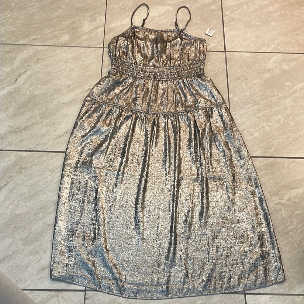 Old Navy Metallic Silver Tiered Midi Dress